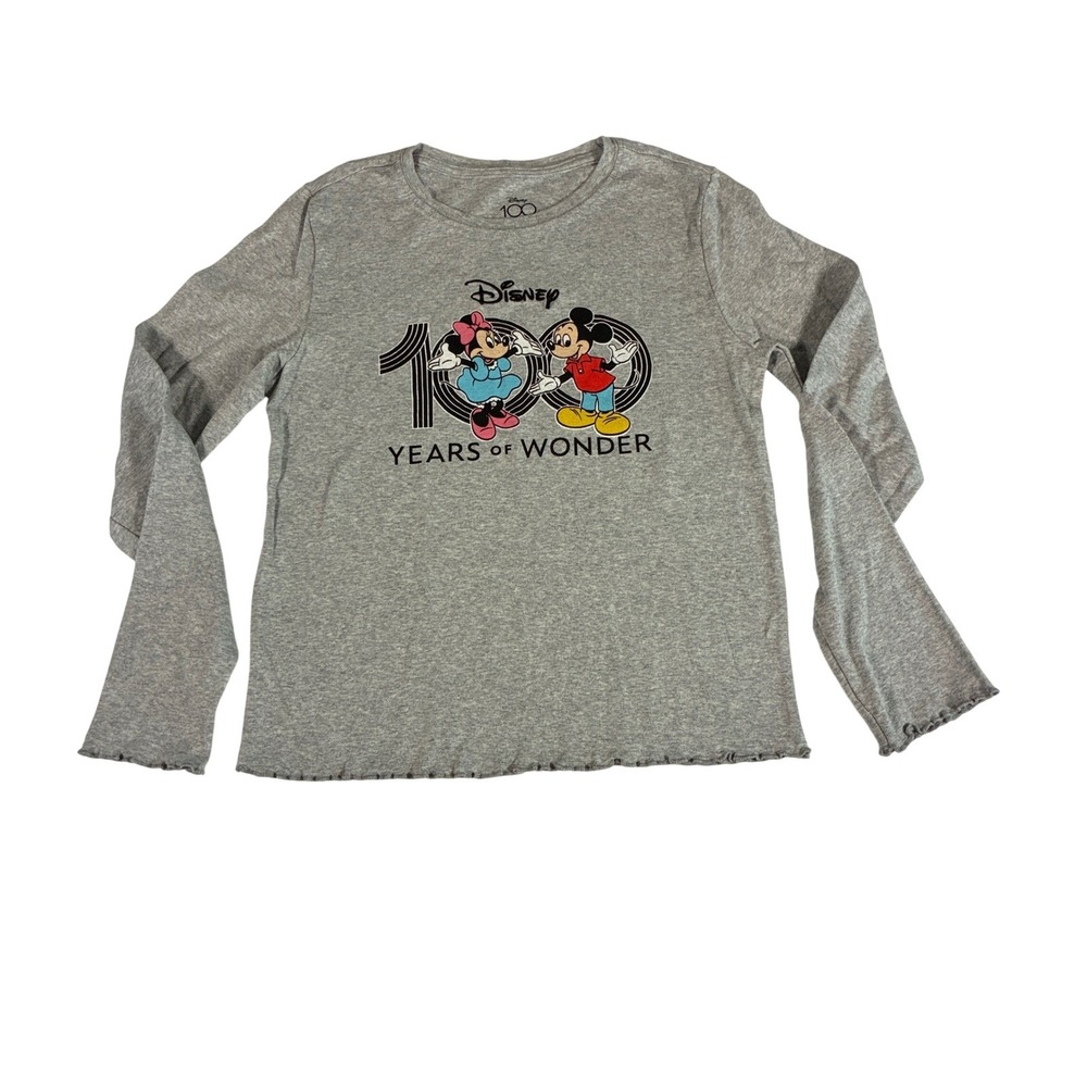 Disney Girls Tee L 100 years of wonder gray Disneyana Tshirt mickey mouse minnie